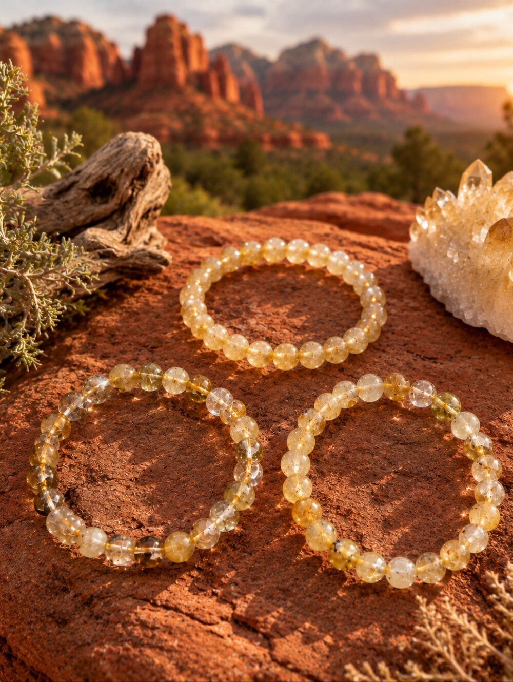 3 pack of Citrine Crystal Bracelets | Golden Quartz Beaded Bracelet | Stackable